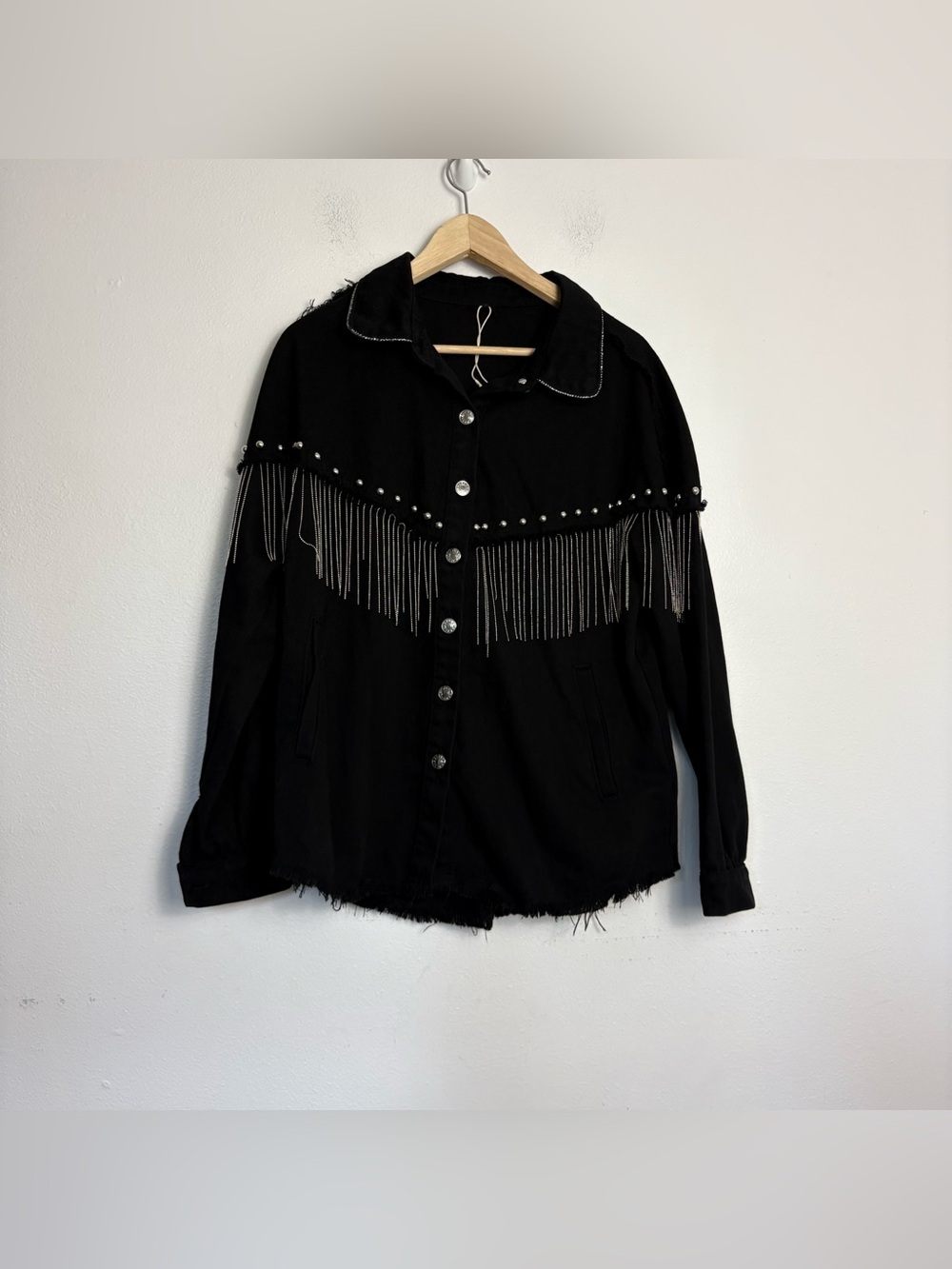 Women’s Denim Coat Jacket Top Rivet Tassel Jean Trucker Cowgirl Baggy Casual M